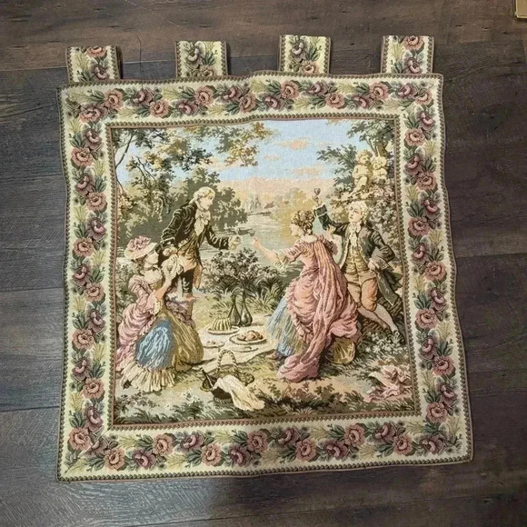 Vintage needlepoint tapestry  French pictorial art Victorian romance art nouveau - Picture 4 of 6